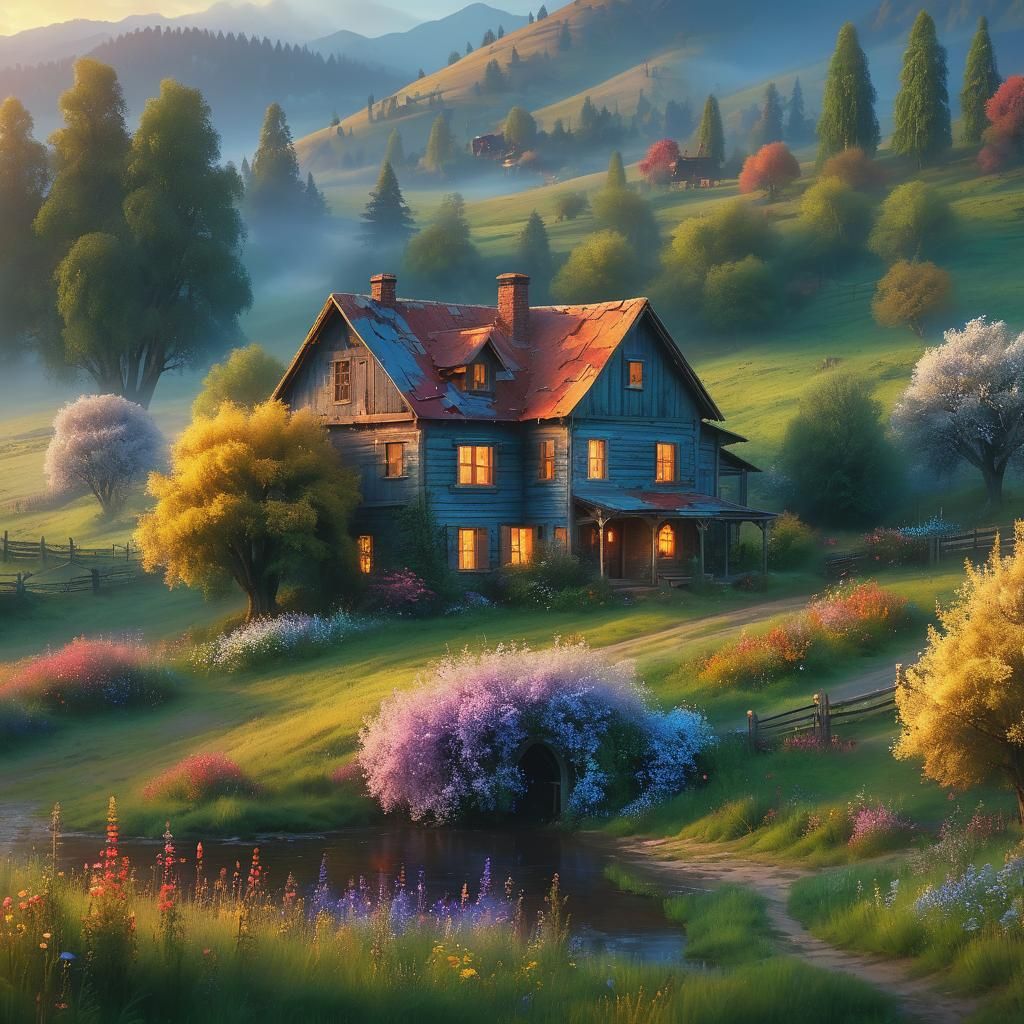 Rustic House in Countryside at Golden Hour