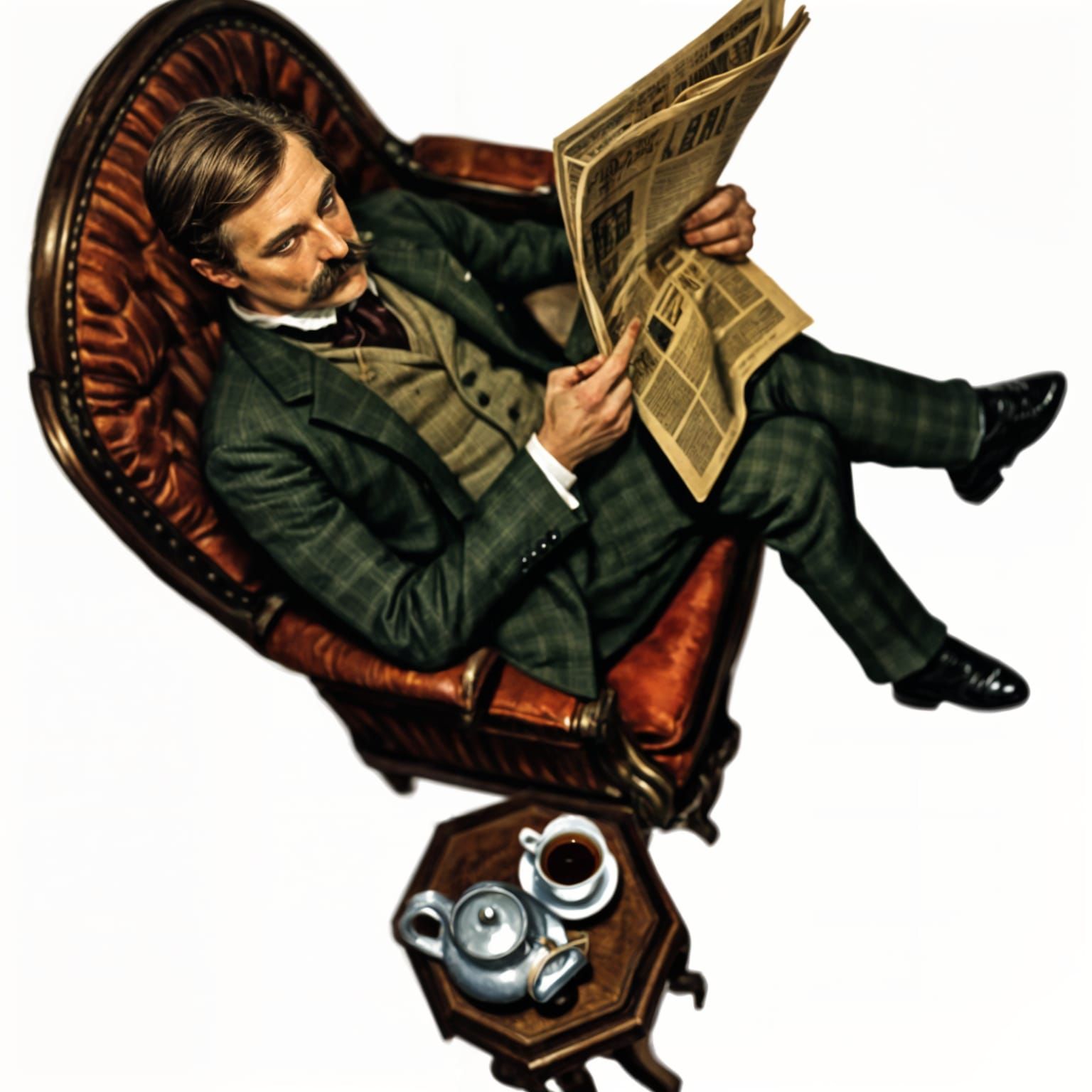 Victorian Gentleman Reading, Detailed Watercolor