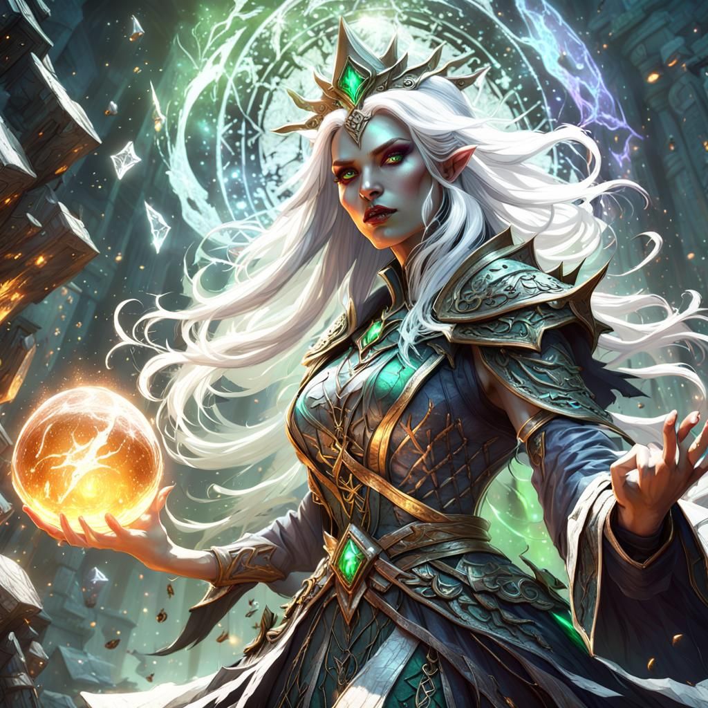 Witch Goddess Fighting Shadows in Crystalline Dreamscape