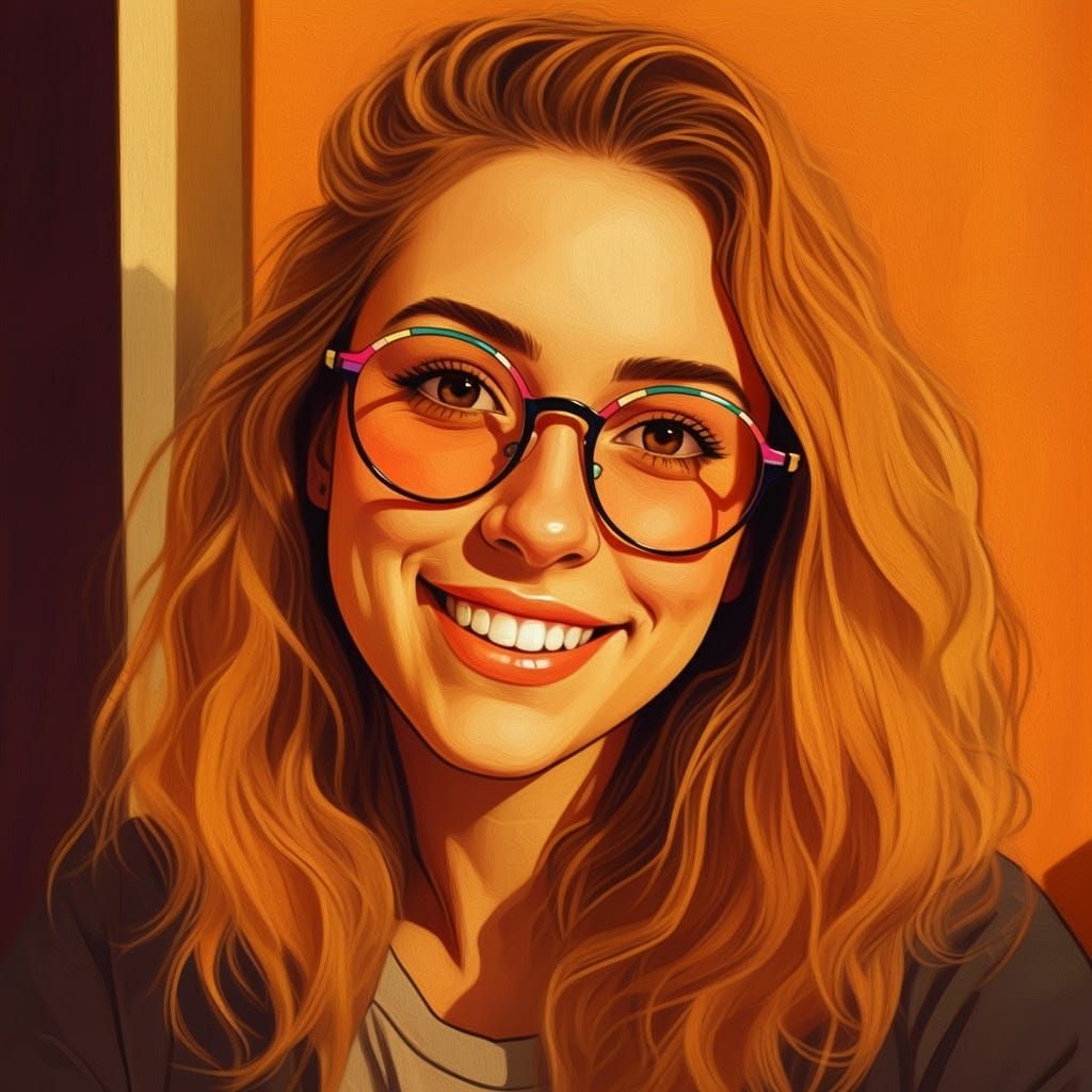 Stylish Young Woman with Bright Smile and Trendy Glasses