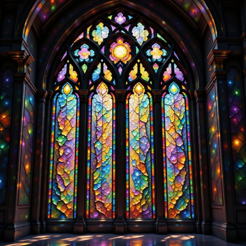 Victorian Stained-Glass Window with Maximalist Jewel Tones