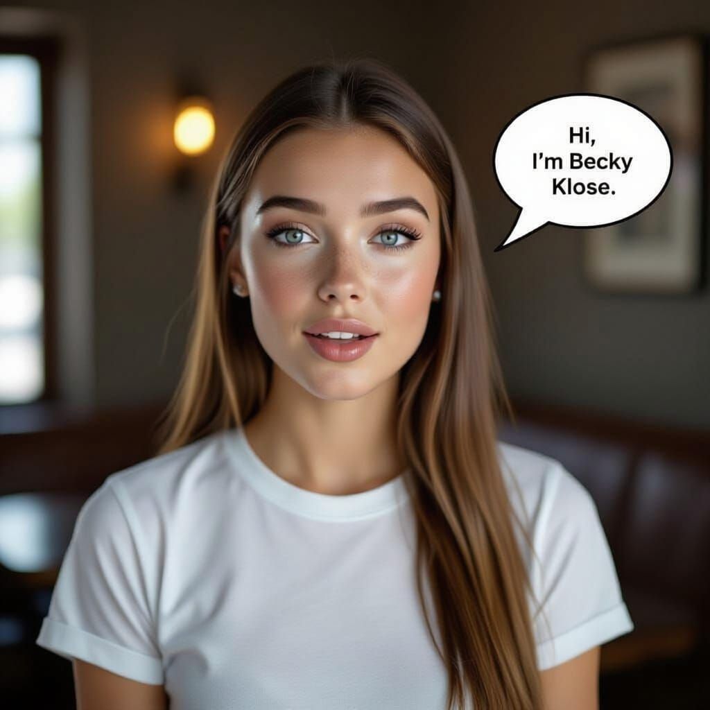 Woman with Freckles and Speech Bubble Says Hello