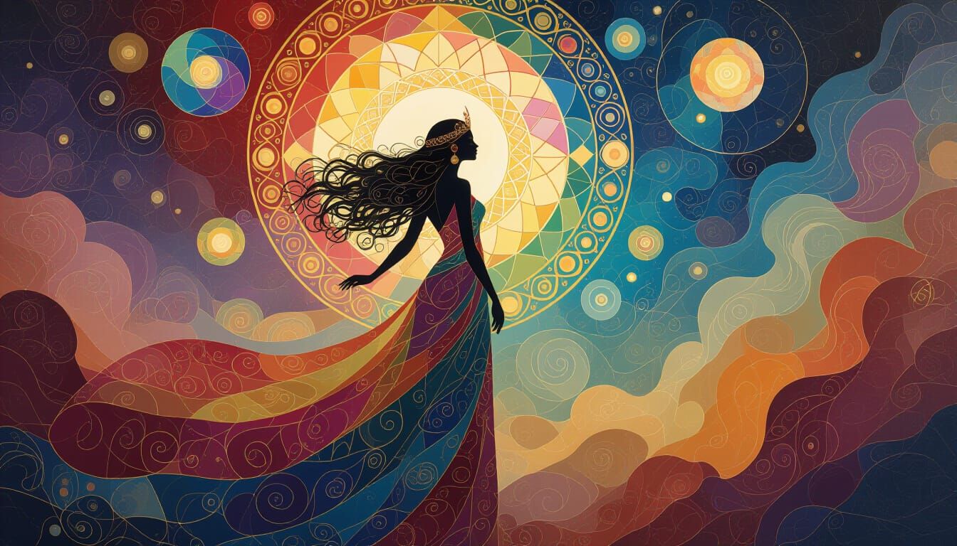 Cosmic Goddess Emerging from Rainbow Nebula: Klimt, Max & Ma...