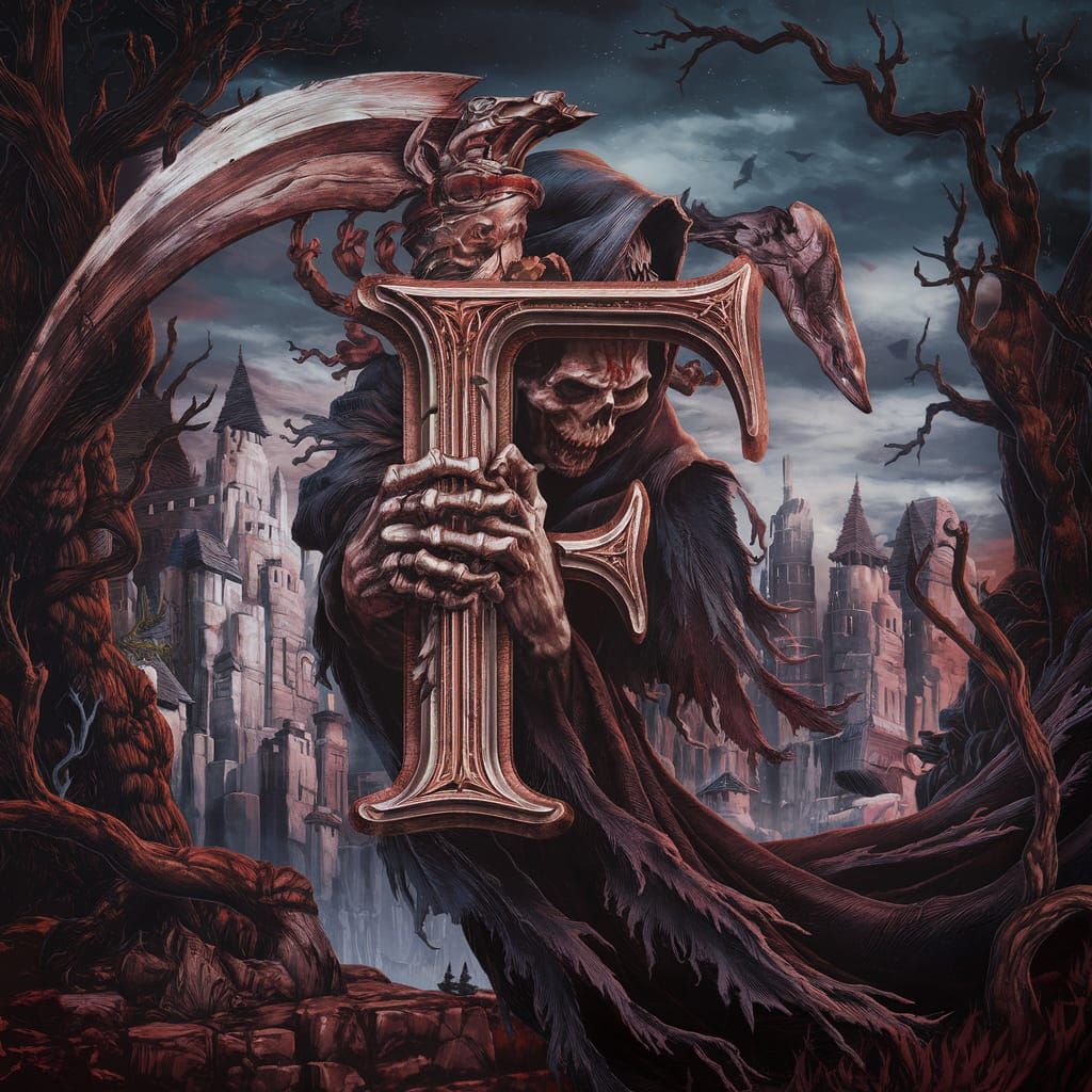 The letter F entwined in to the grim reaper