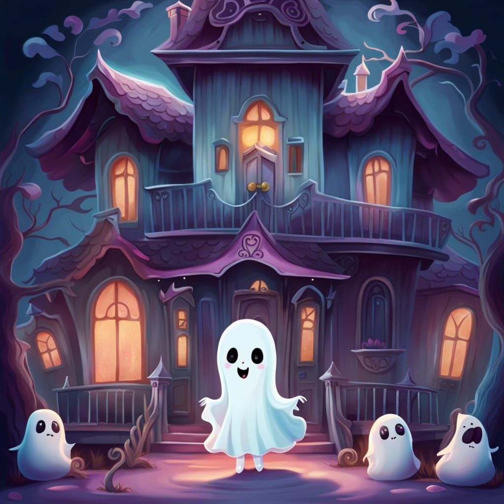 Adorable Ghost Girl in Haunted House