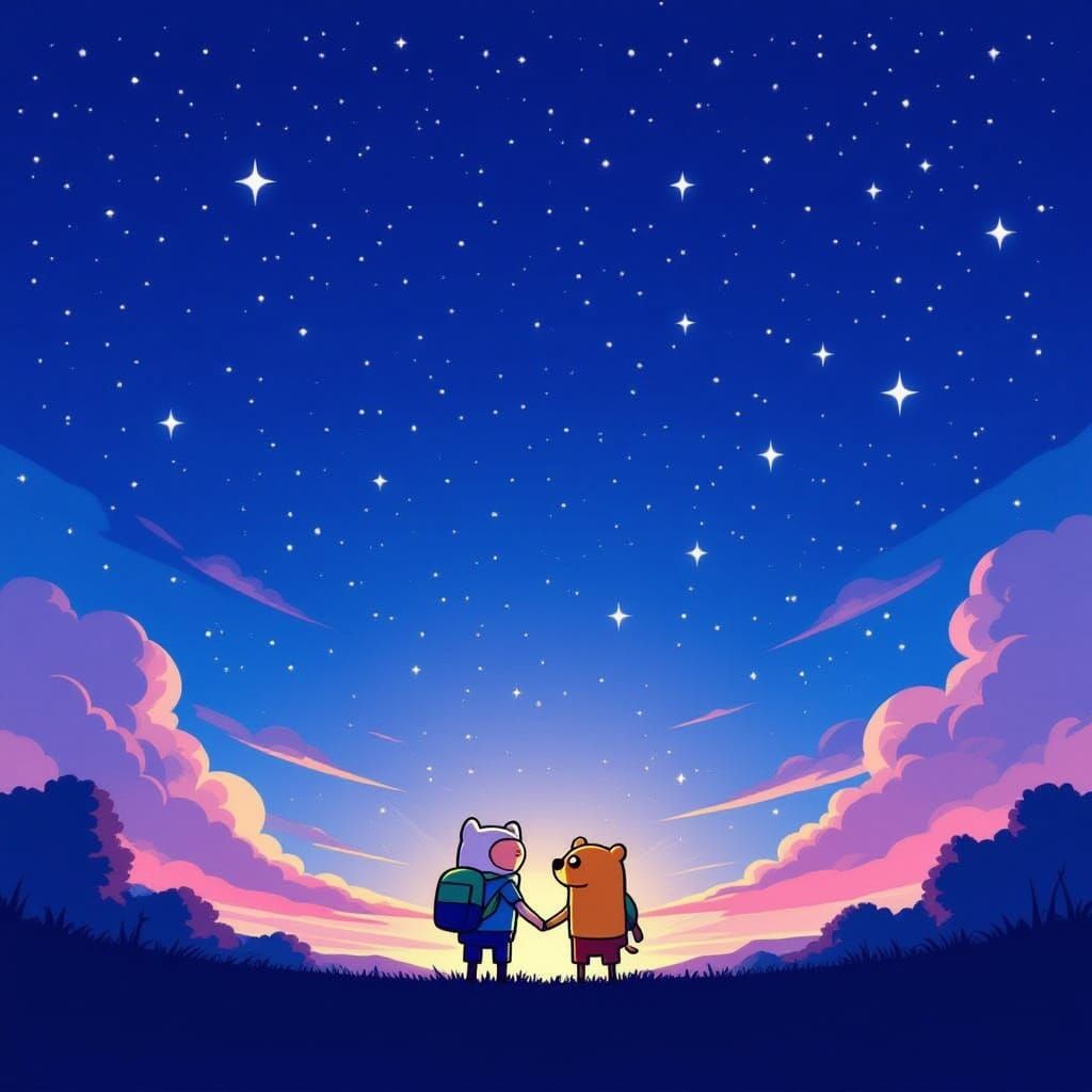 Finn and Jake Under a Starry Night Sky
