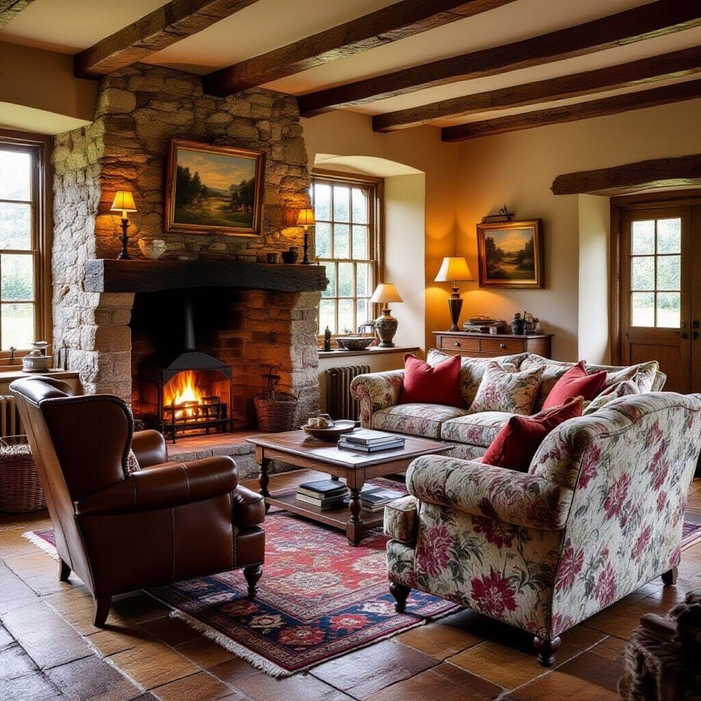 Cozy Cotswold Sitting Room in William Morris Style