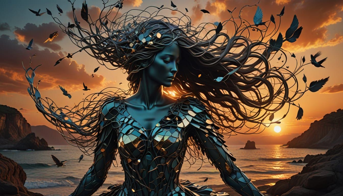 Surreal Collage of Nature and Mythology in Bio Art Style