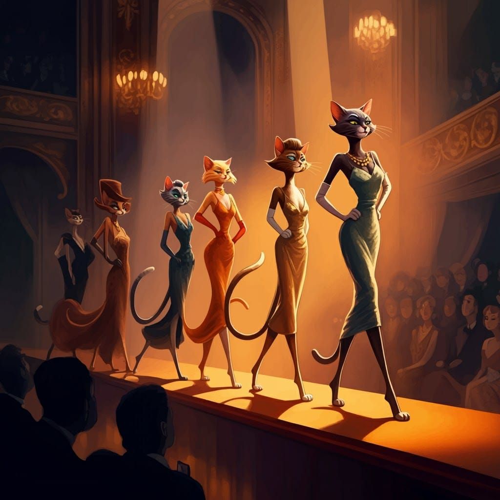 Elegant Cats on Catwalk in Vogue Style
