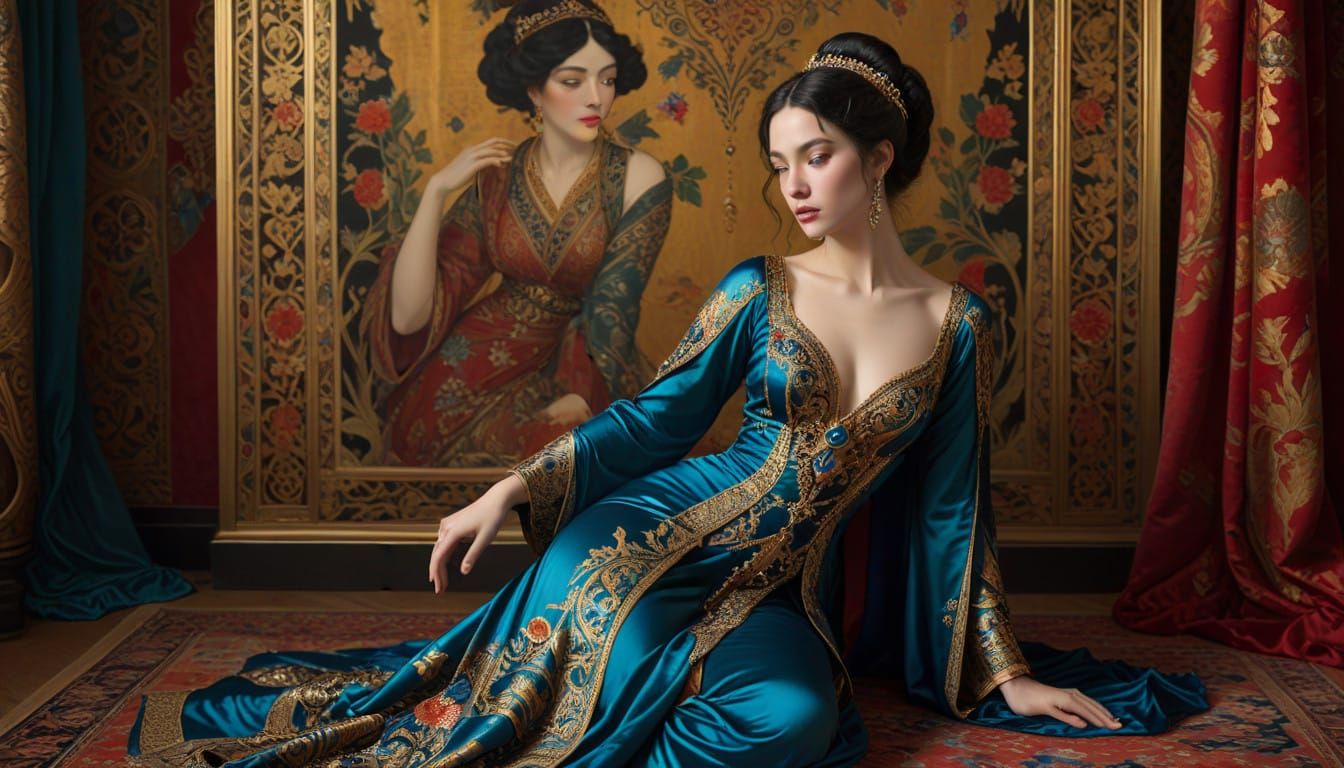 Majestic Woman in Opulent Eastern Chamber