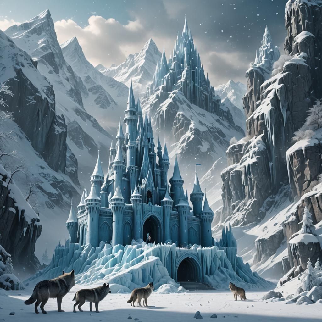 Majestic Ice Castle in Snowy Landscape
