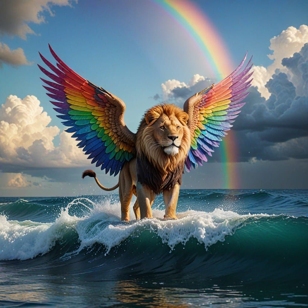 Water Lion with Rainbow Wings in 3D