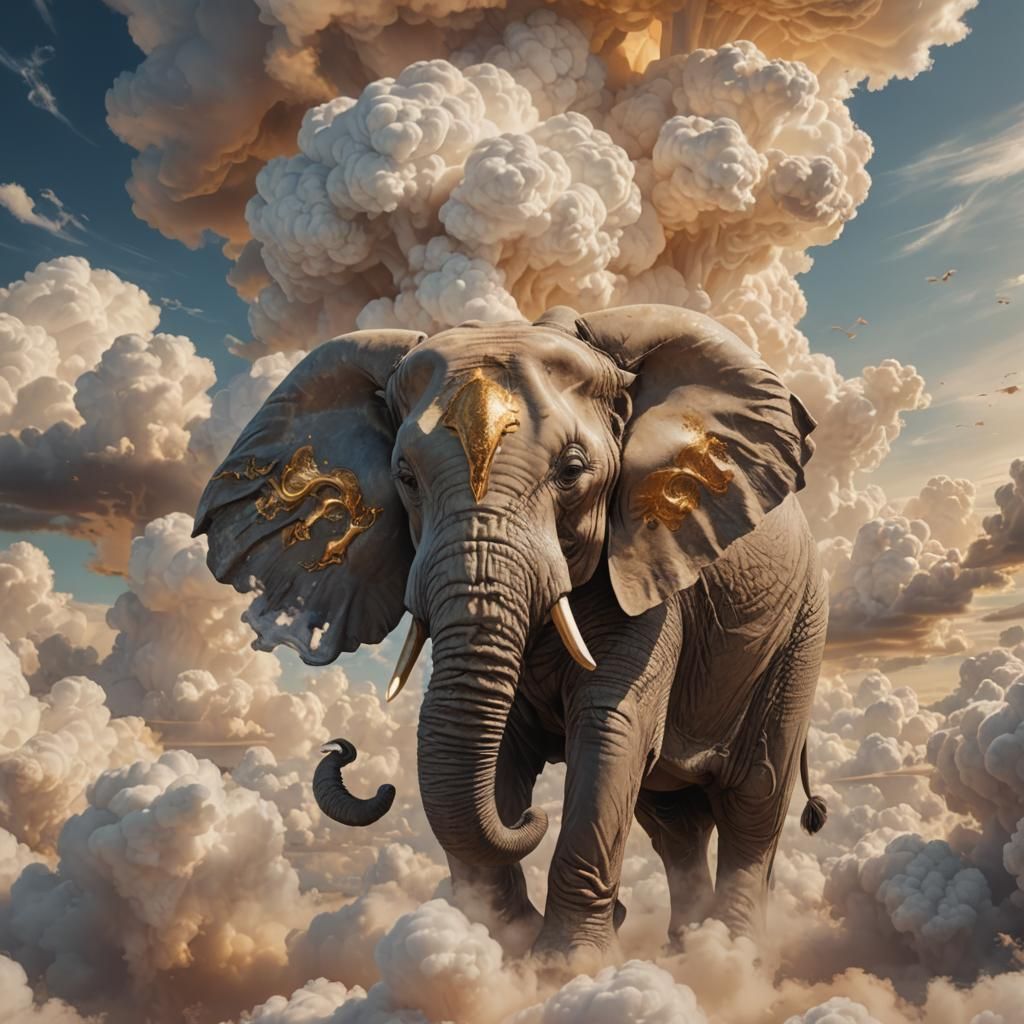 Cloud Elephant Digital Painting in Hyperrealistic Style