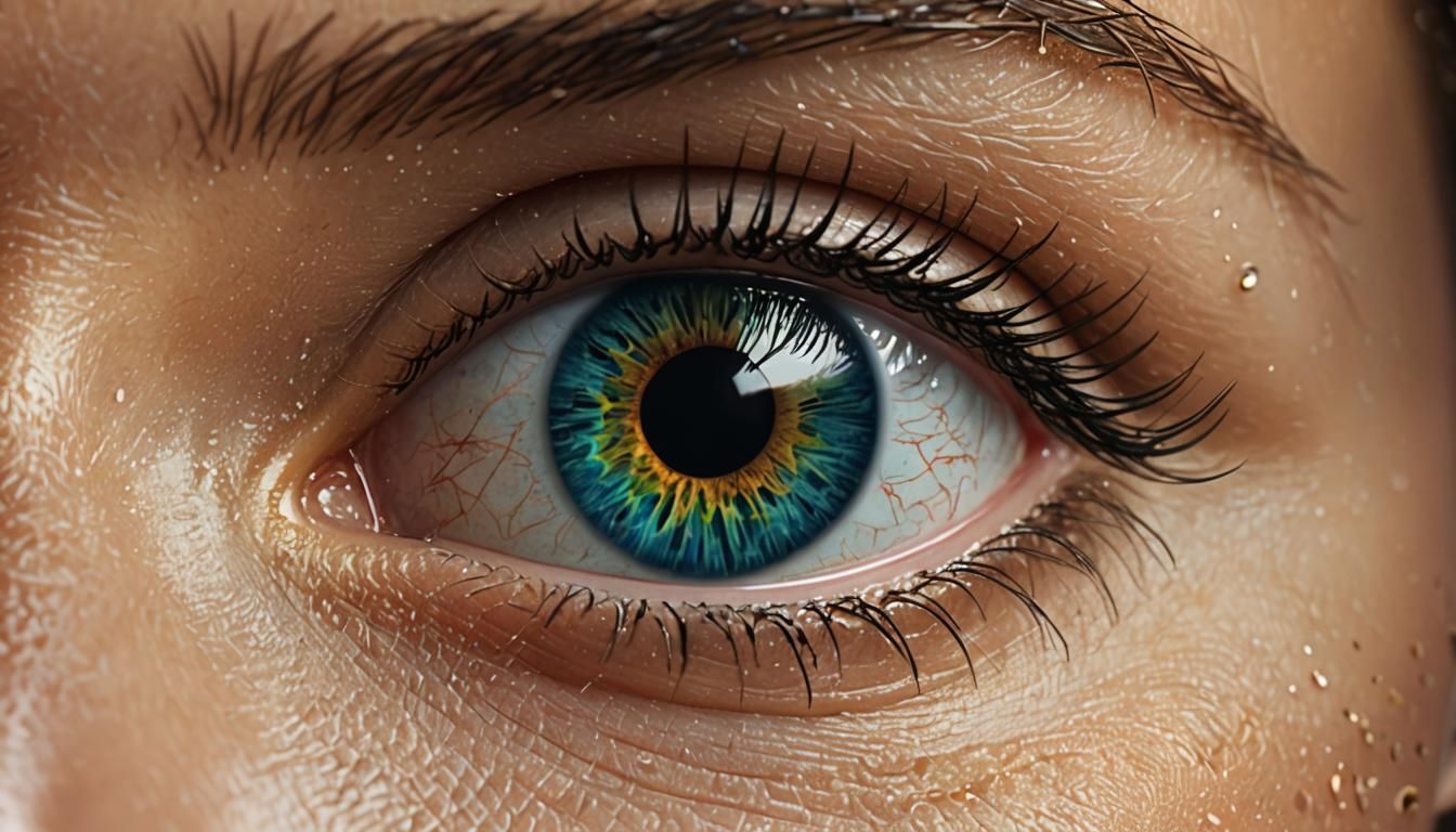 Shimmering Eye Close-Up: Hyper-Realistic Digital Art