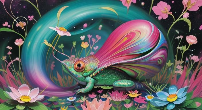 Cosmic Superflat Snail in Surreal Flora