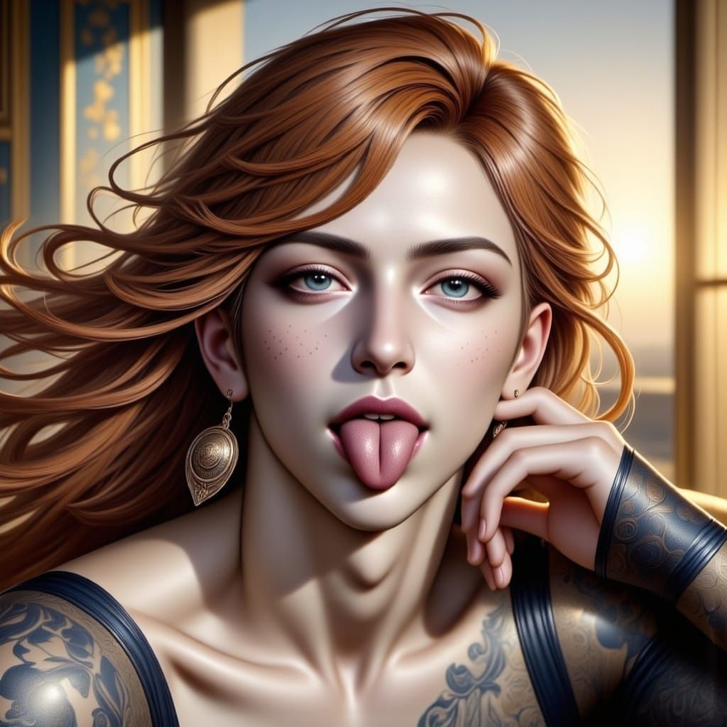 Redhead Woman Smiling with Freckles and Green Eyes