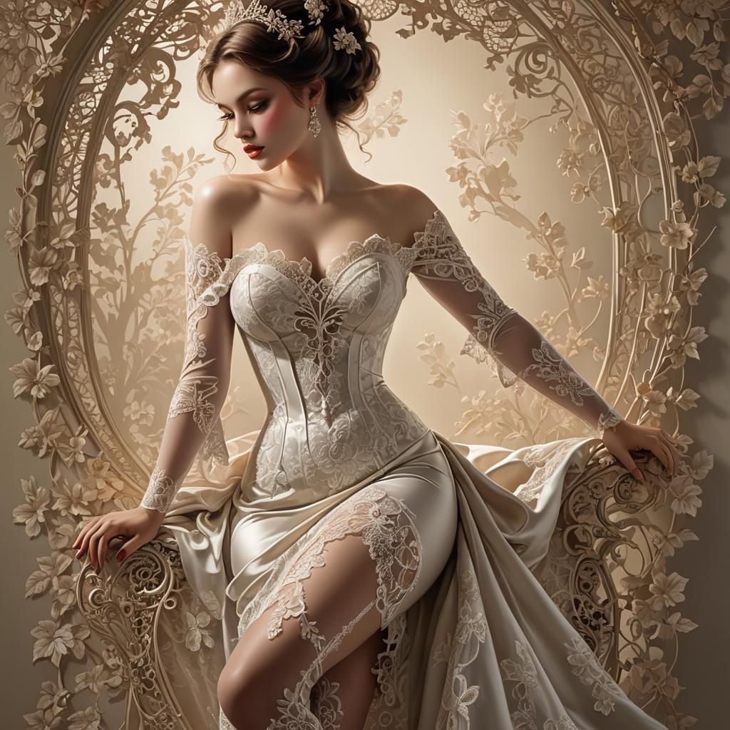 Elegant Woman Portrait with Luxurious Lace Stockings