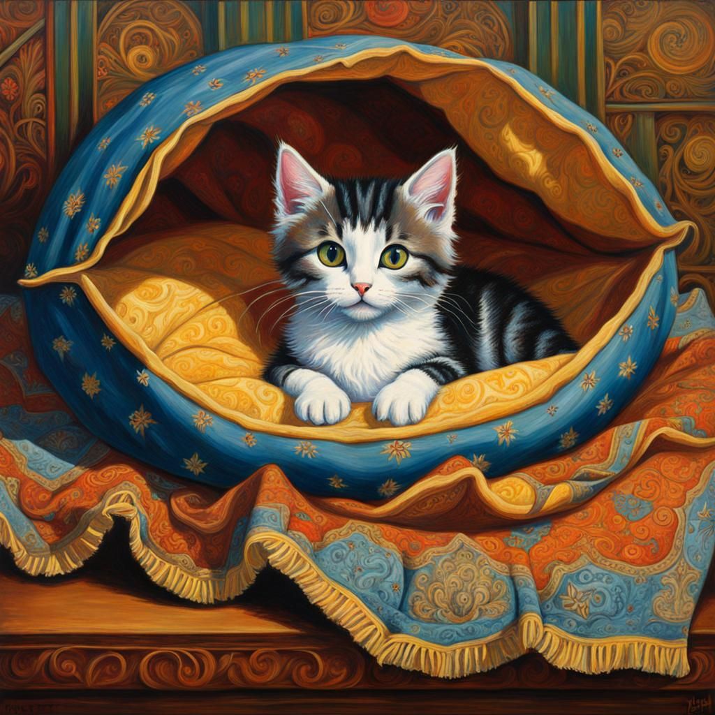 Kitten Burrito in Whimsical Art Style