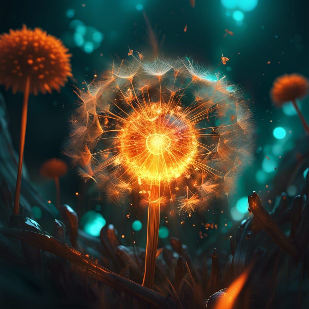 Fiery Dandelion Concept Art in Art Nouveau Style