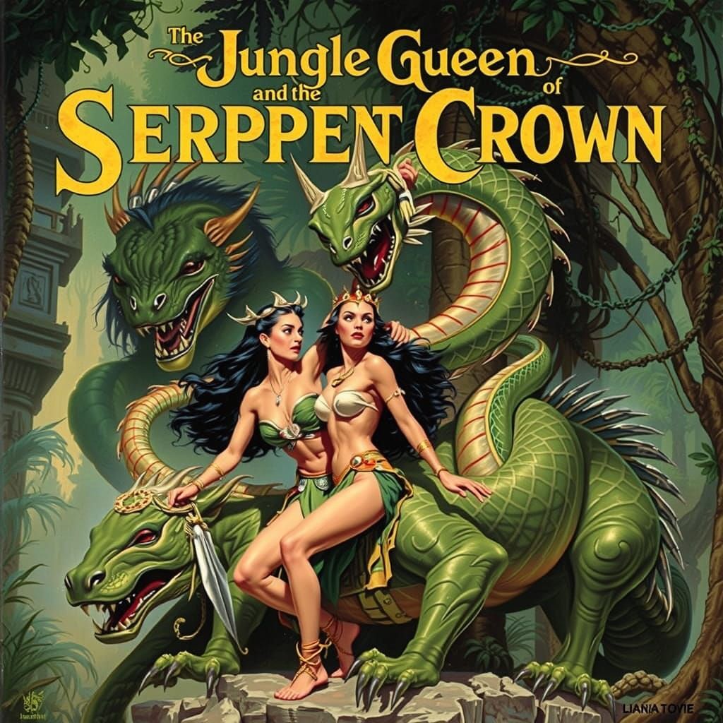 Jungle Queen and Serpent Crown: Vintage Pulp Cover