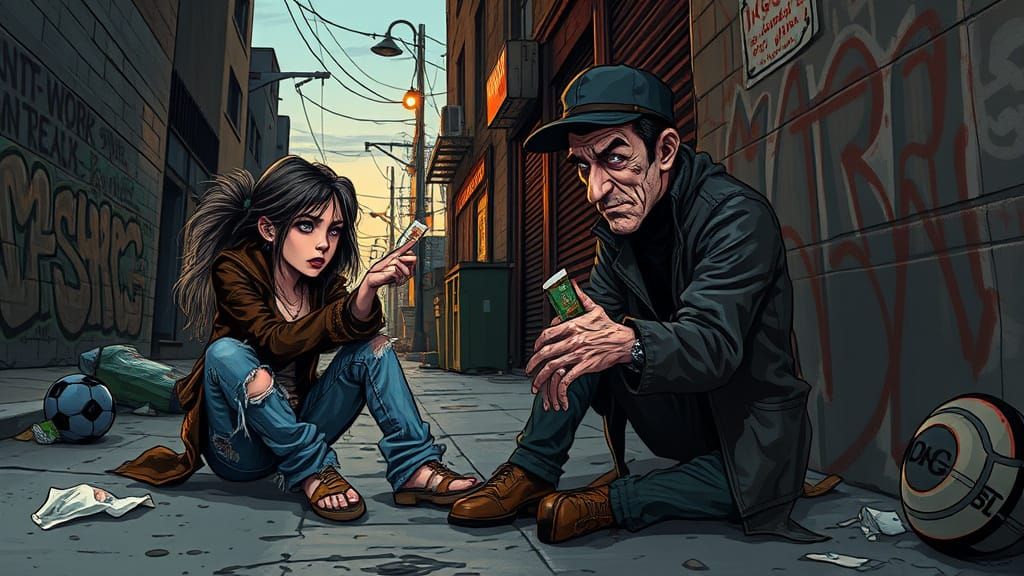 Gritty Urban Encounter in Film Noir Style