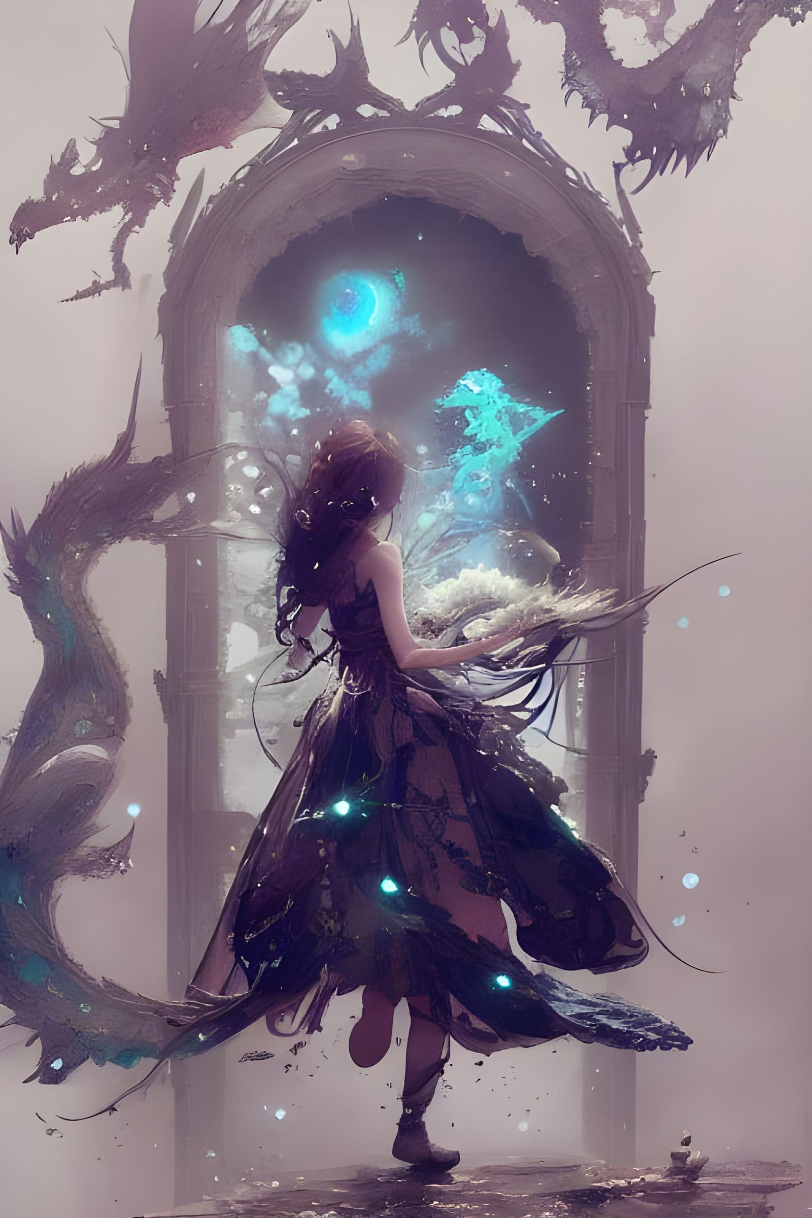 Fantasy Portal with Girl in Flowing Dress