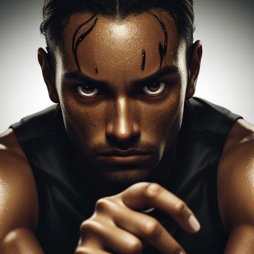 Intense Tennis Player Close-Up in Chiaroscuro Style