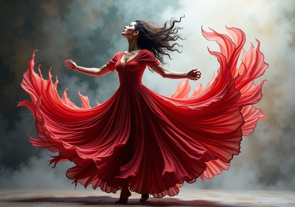 Dynamic Dancer in Motion with Fae Backdrop