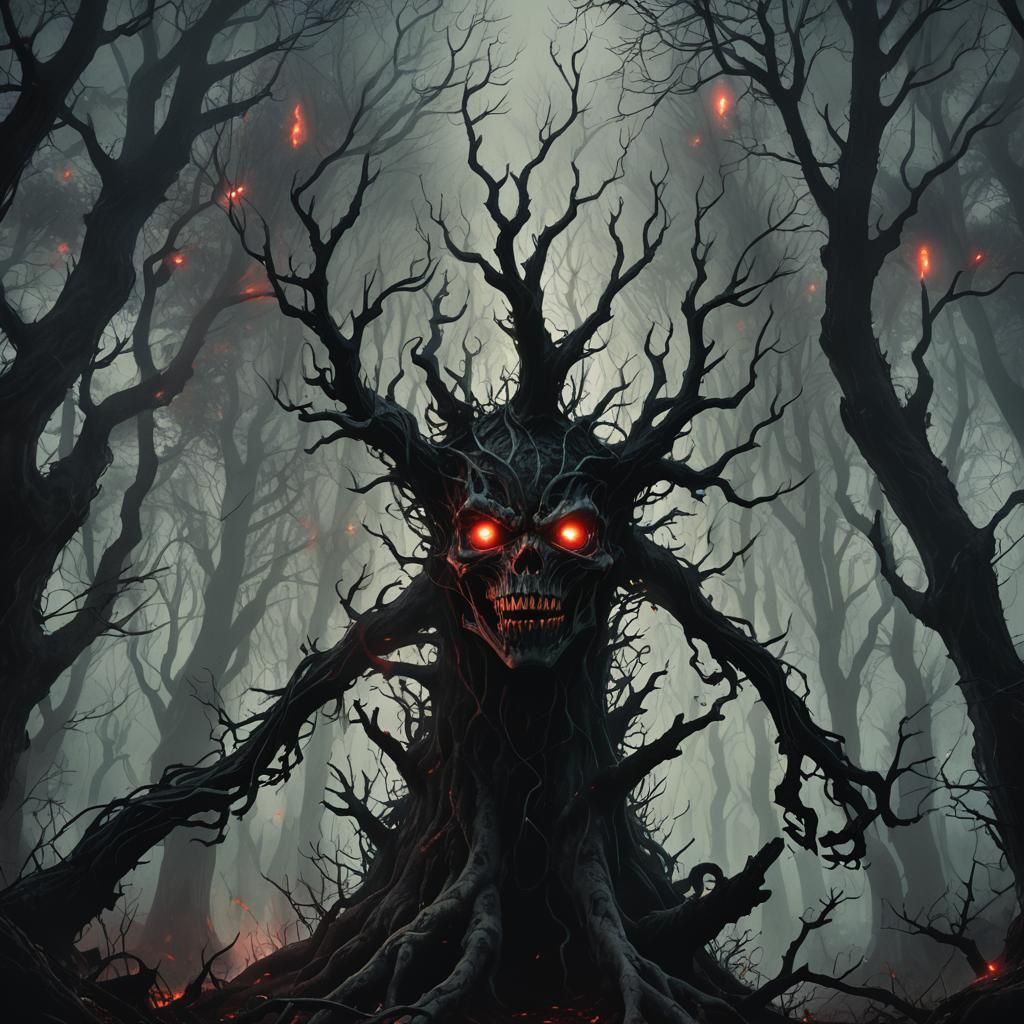 Ominous Red Eyes in Dark Fantasy Forest