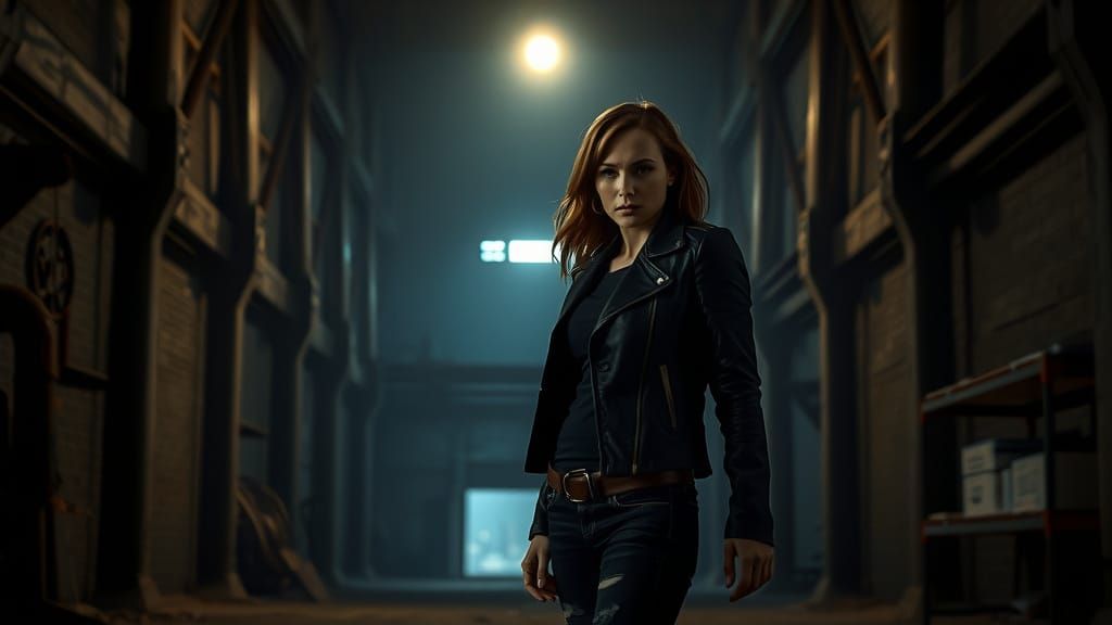 Gritty Noir Woman in Abandoned Warehouse