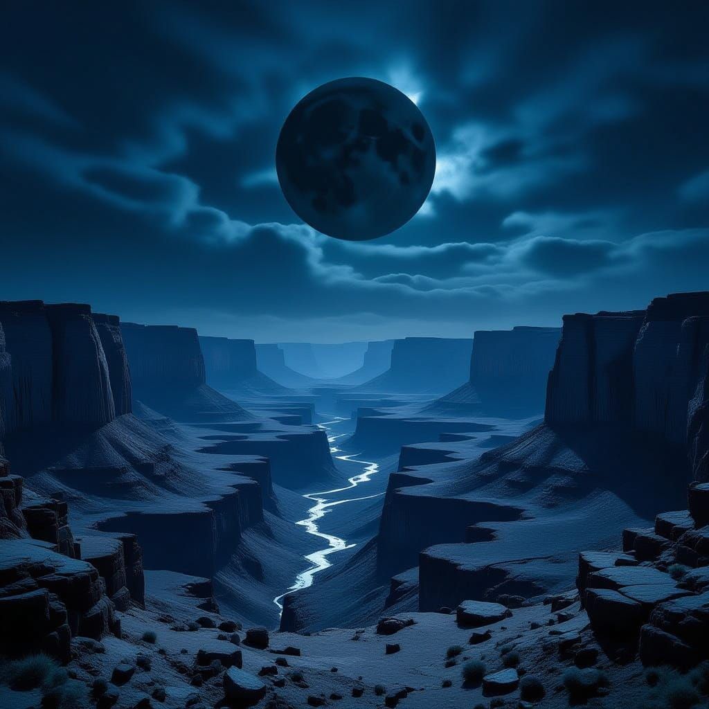 Desolate Canyon Under Eerie Black Moon