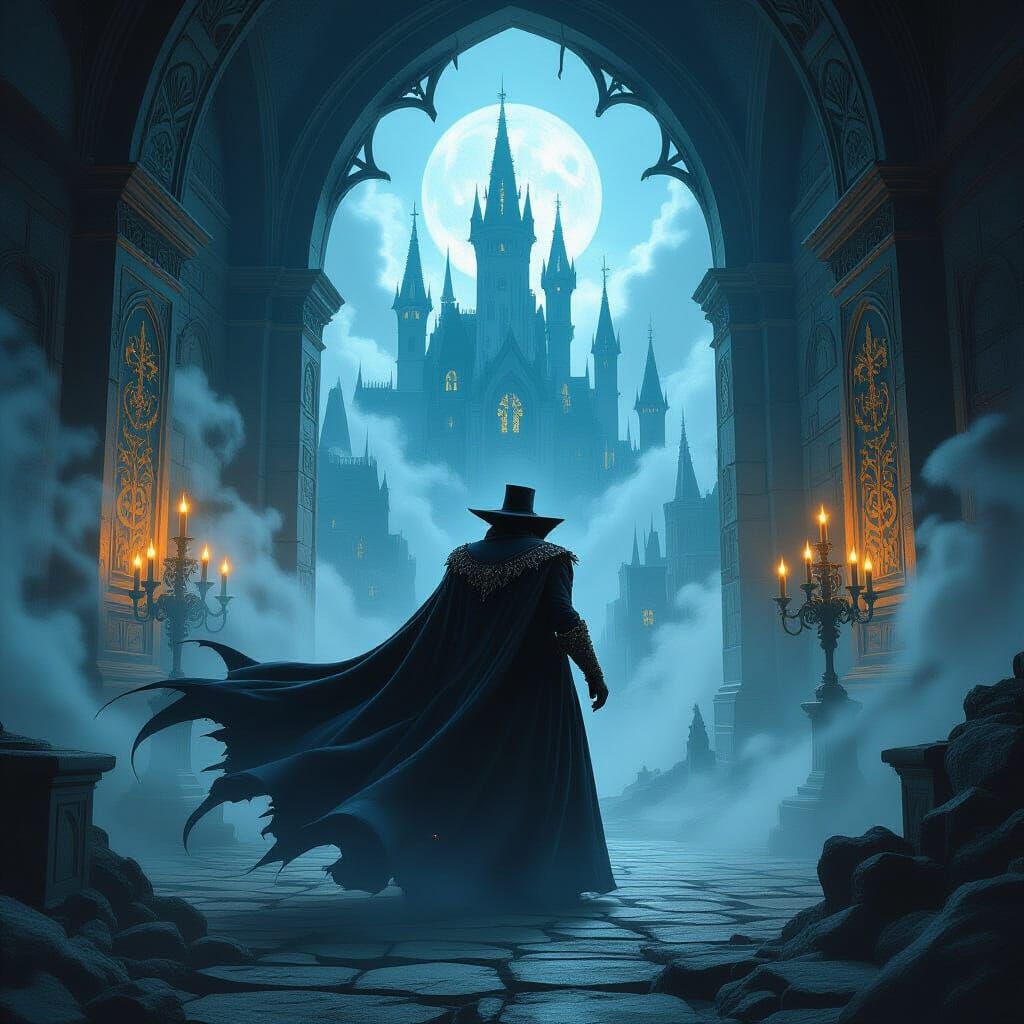 Dracula's Gothic Castle Amidst Swirling Mists