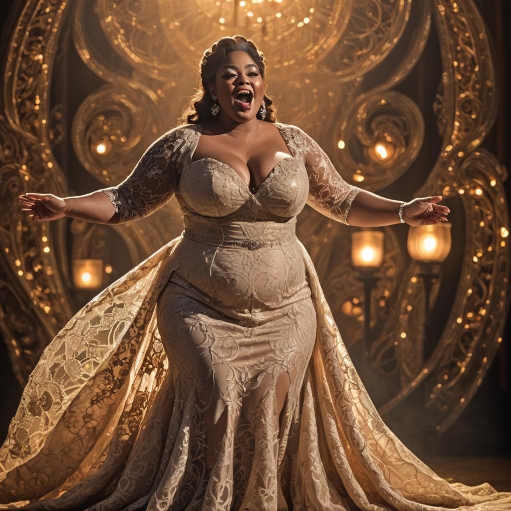 Voluptuous Opera Singer in Golden Light