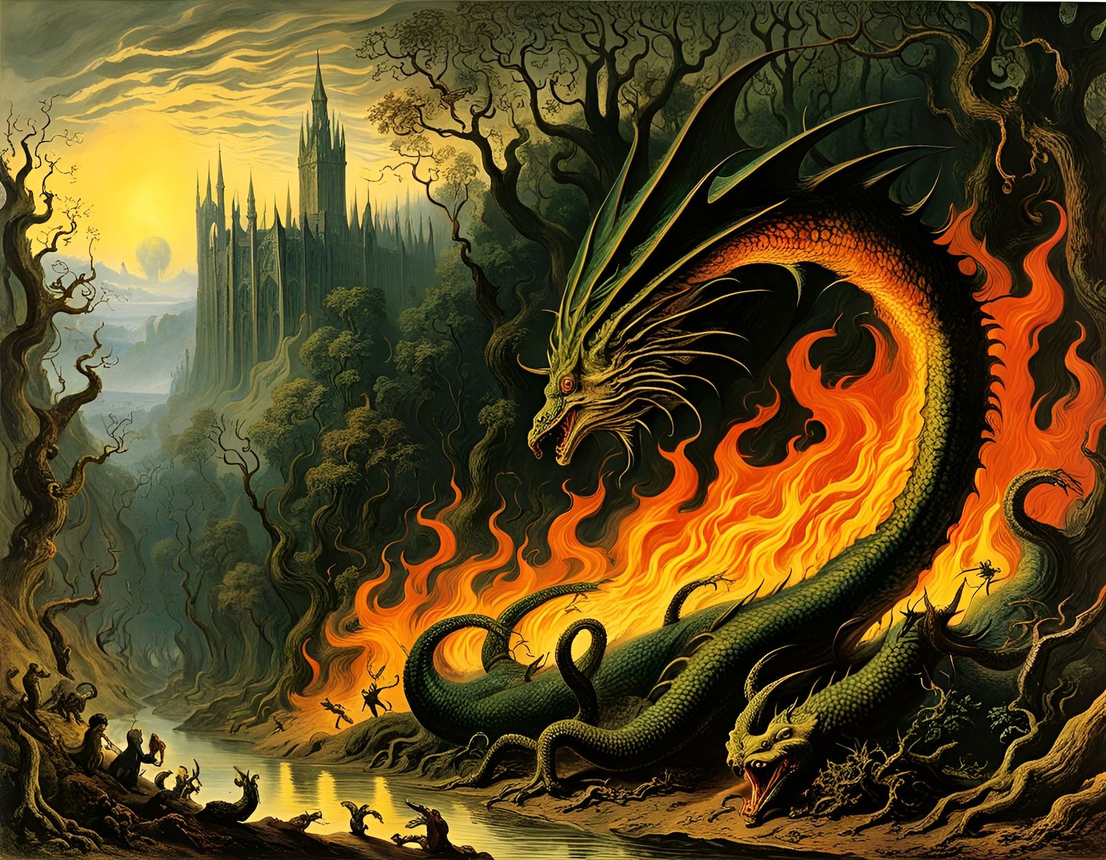 Surreal Jabberwocky Illustration in Dore and Dali Style