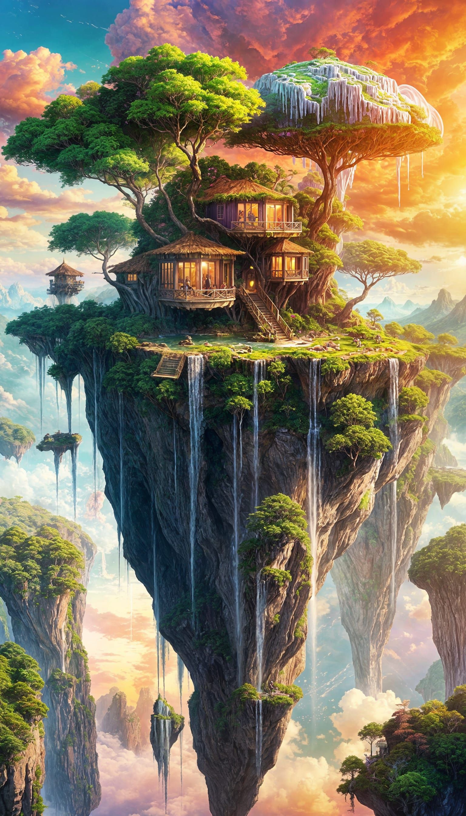 Surreal Floating Island with Abstract Elements