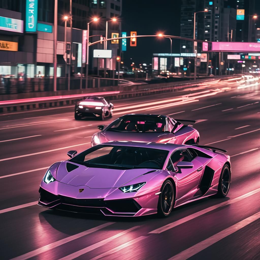 Futuristic Lamborghini in Rainbow Vaporwave Style