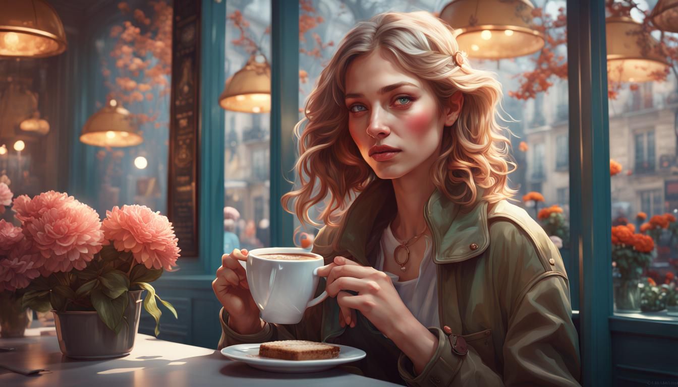 Coffee in Paris: Detailed Portrait in Art Nouveau Style