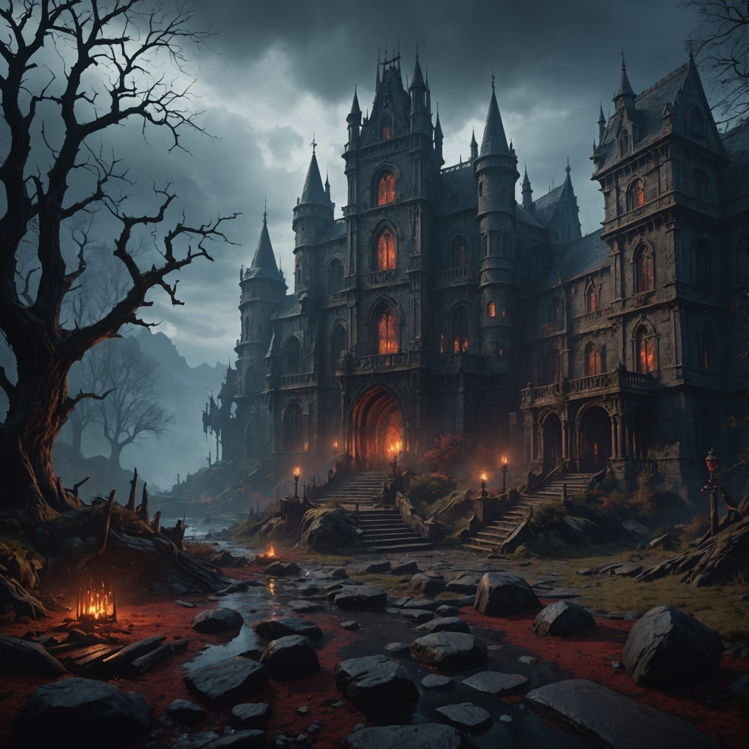 Vampiric Mist Citadel in Detailed Matte Painting