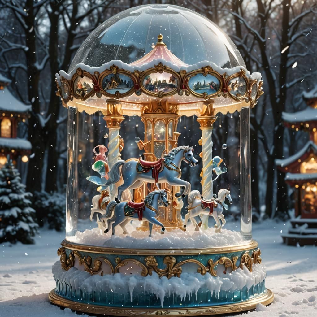 Carousel Snow Globe with Broken Glass Effect
