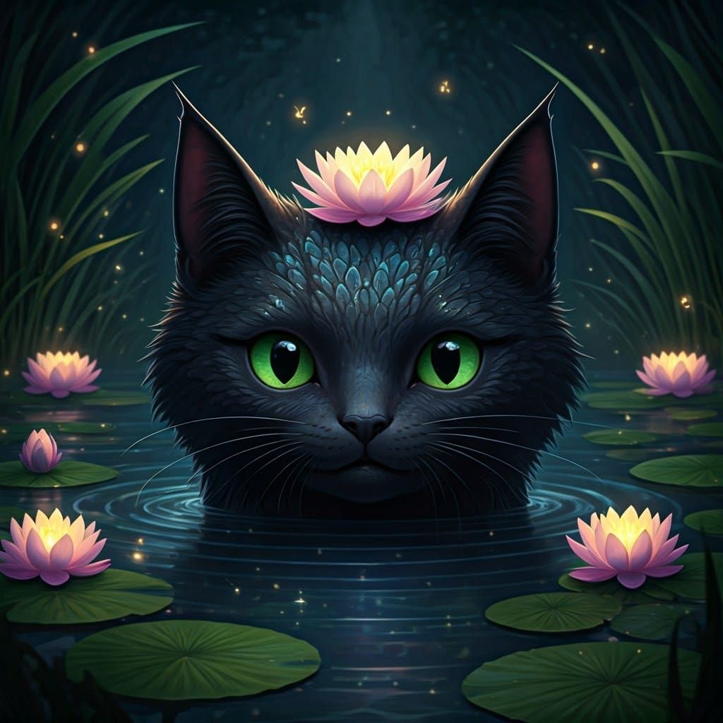 Magical Catfish Creature in Enchanted Pond