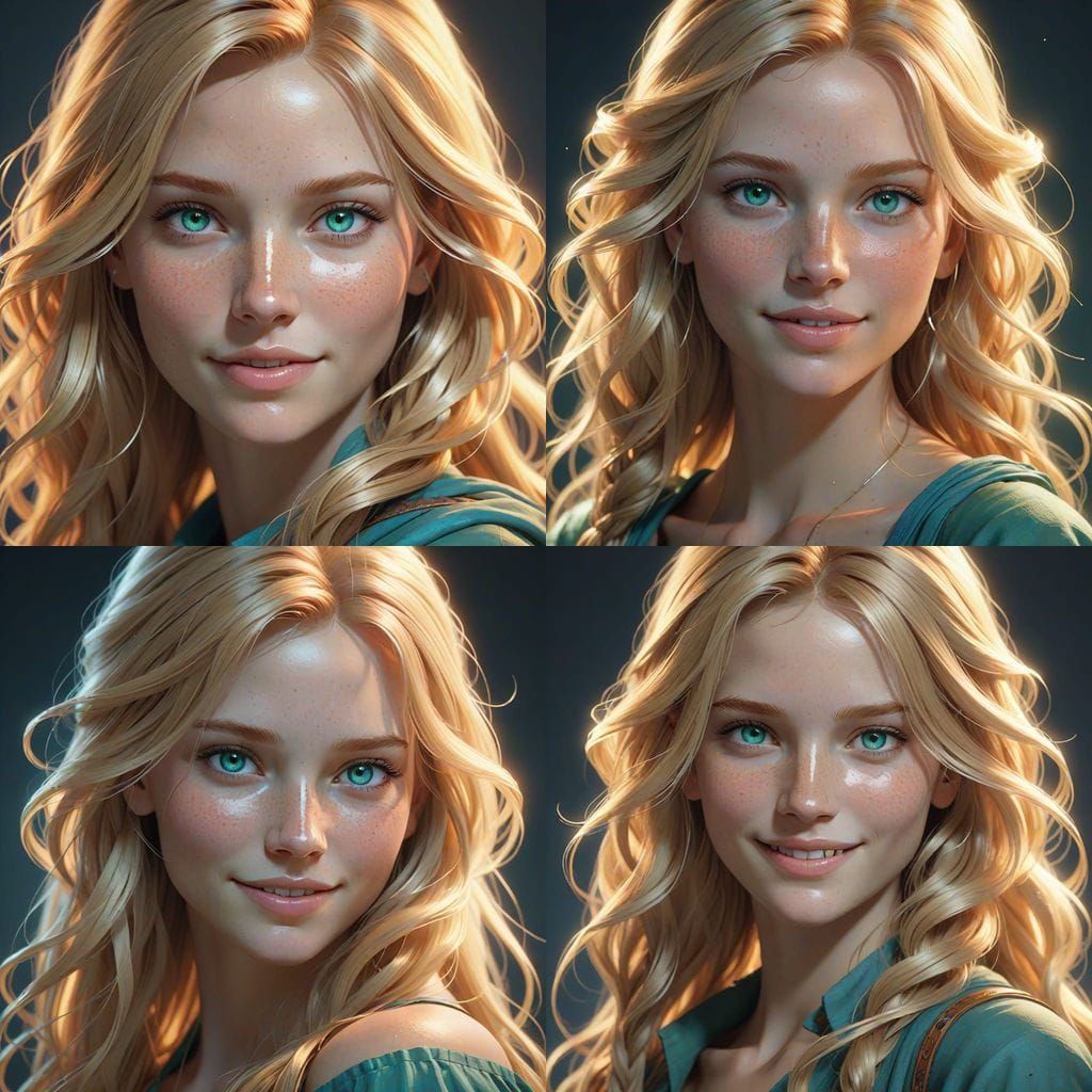 Beautiful Woman Portrait Sketch with Freckles and Blonde Hai...