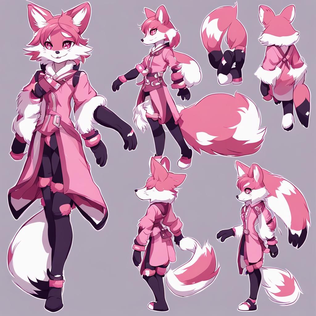 Pink Anthro Fox Girl in Anime Style