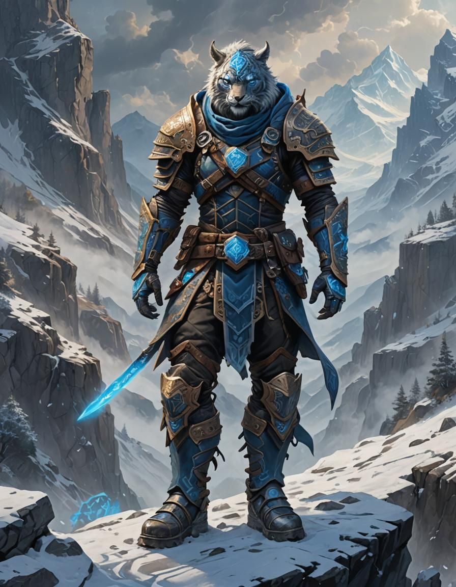 Warrior Tigaron's Arcane Jump Boots on Mountain Cliff