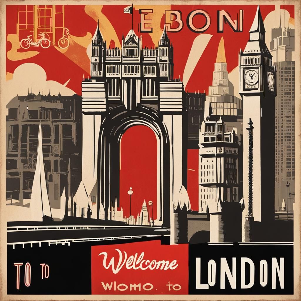London Landmarks in Brutalist Propaganda Poster Style