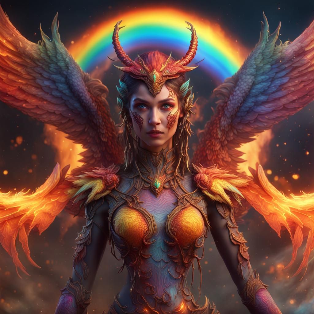 Cosmic Phoenix-Scorpion Demon with Rainbow Wings