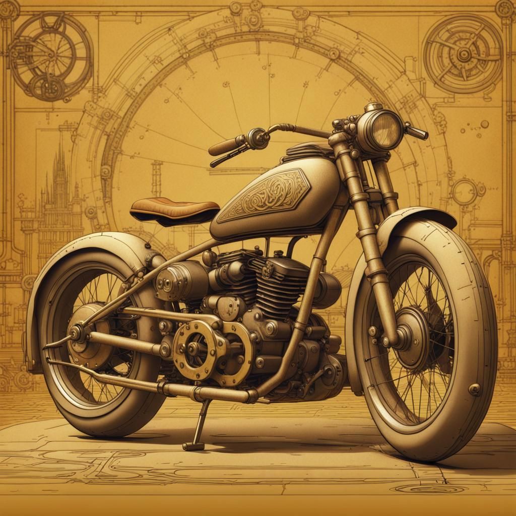 Vintage Motorcycle: Da Vinci Style Mechanic Drawing
