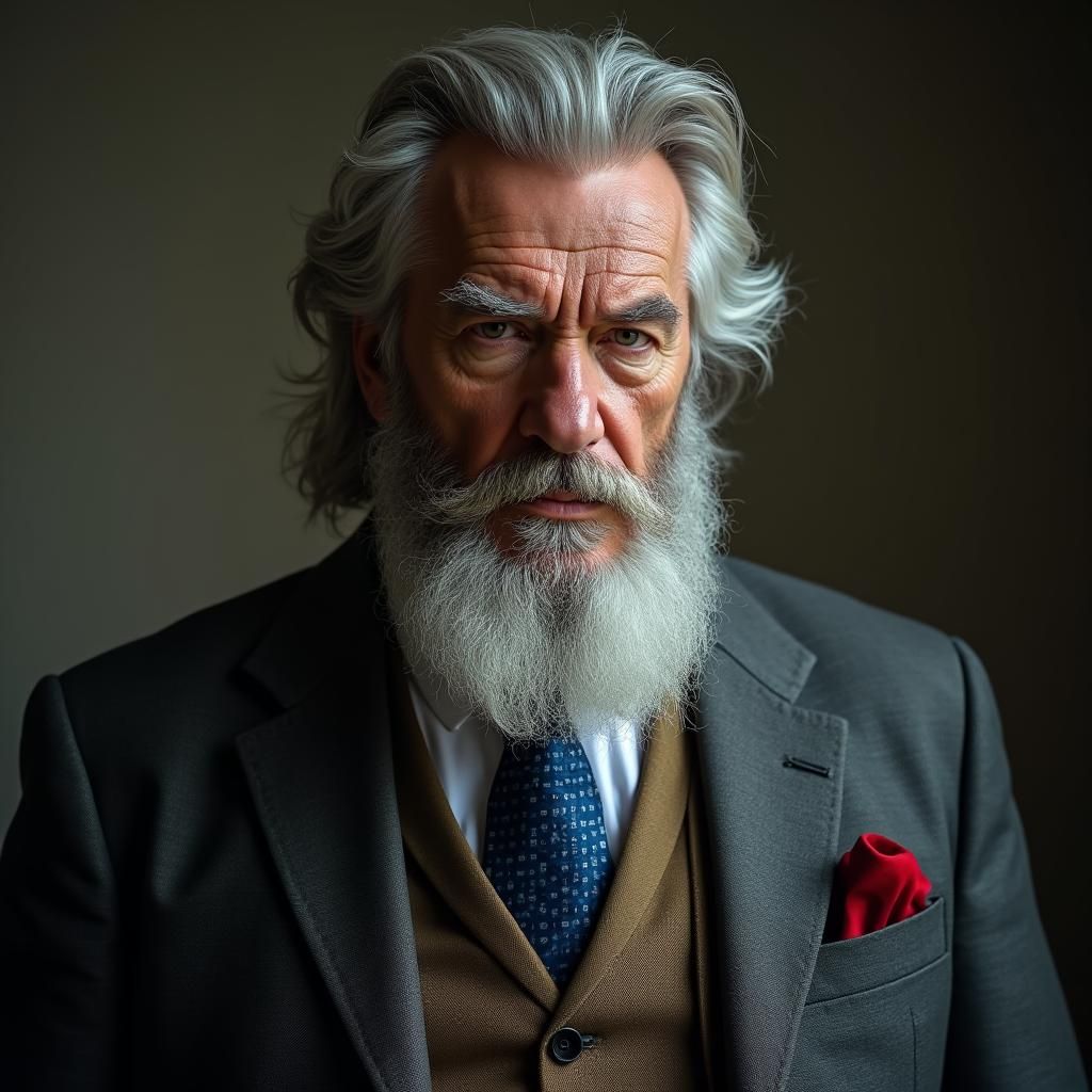 Regal Man Exudes God-like Presence in Dramatic Lighting