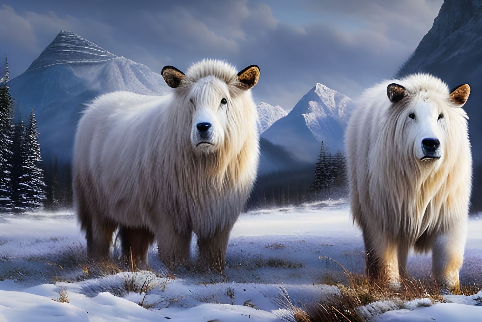 Highland Bulls in Winter: Photorealistic Digital Art