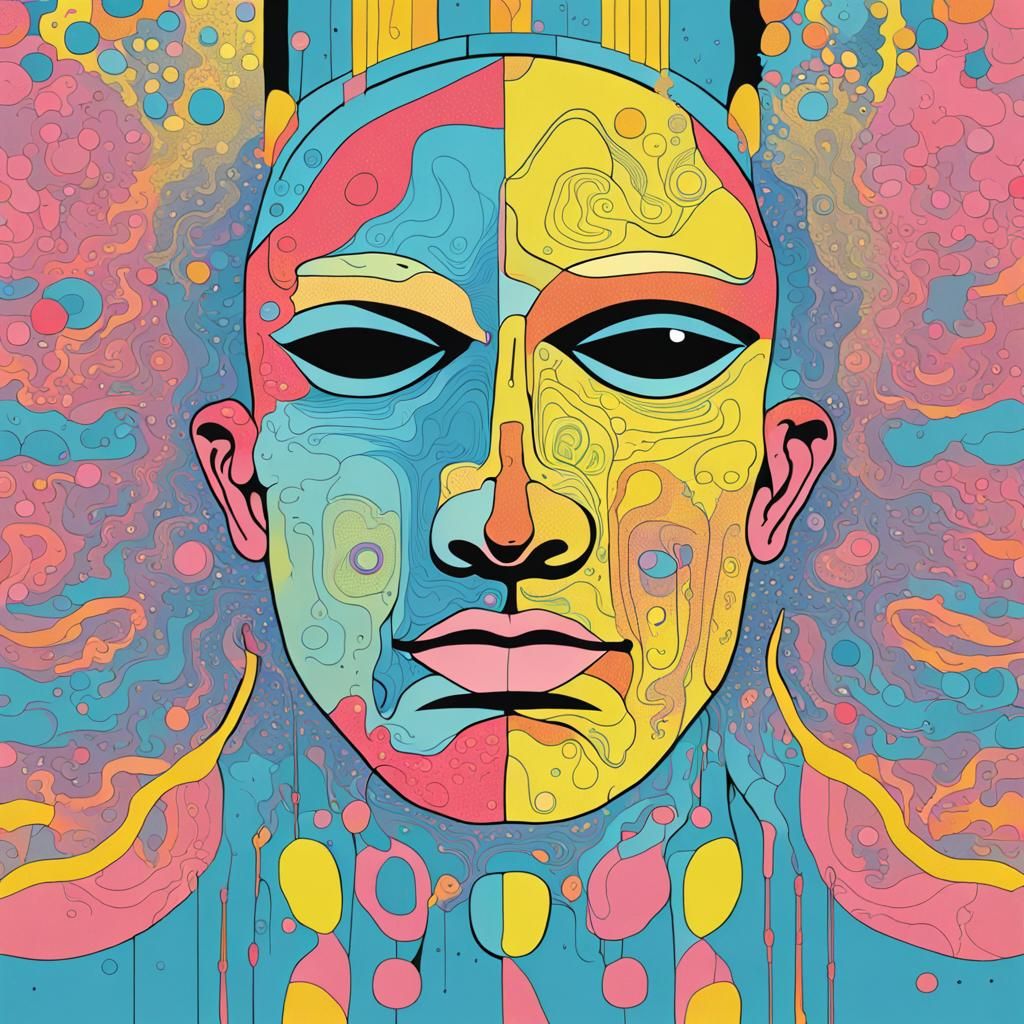 Abstract Face in Pastel Colors, Comic Art