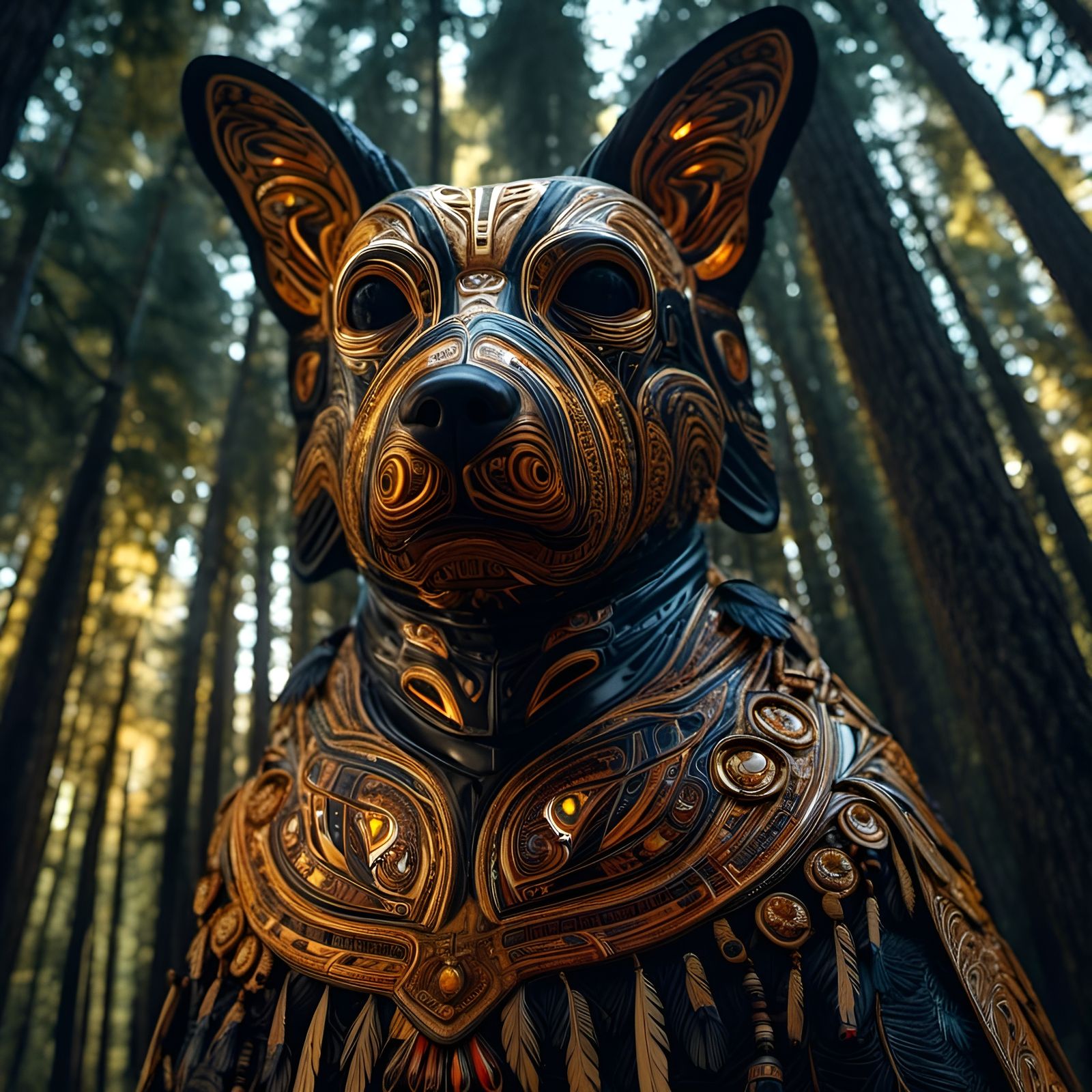 Luminescent Dogman in Amber Mahogany Filigree Suit